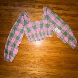 Nordstrom Pink and Green Plaid Crop Top